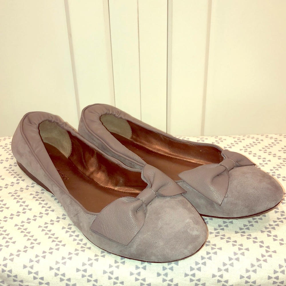 Leather suede bow flats ballet neutral